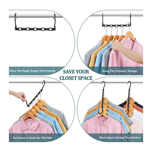 6 Pack-Closet-Organizers-and-Storage, Space-Saving-Hangers Black