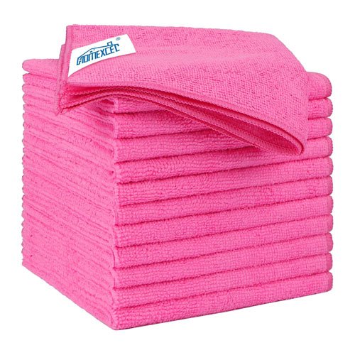 HOMEXCEL Pink Microfiber Cleaning Cloth 12 Pack, 12.5 x 12.5