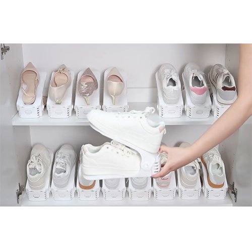 Shoe Slots Organizer, 20 Pack Adjustable Shoe Rack Stacker Storage Space Saver, Double Deck Shoe Rack Holder for Closet Organization (White)